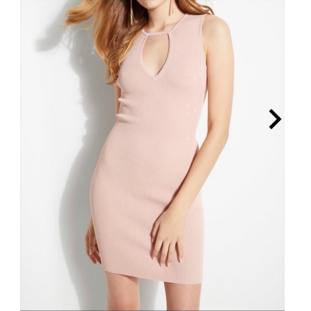 GUESS Bodycon Dress Size M Pink Sleeveless Back Cutout Stretch Ribbed